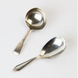 A George III silver fiddle pattern caddy spoon London 1813, 9cm long and a further silver caddy