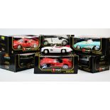 Seven boxed Burago die cast models, 1/18 scale, to include Mercedes Benz SSKL 1931, Jaguar E