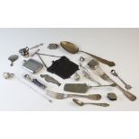 A selection of silver and plated items, to include; a hip flask, assorted condiments, serving
