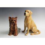 A Beswick fireside companion yellow Labrador, 34cm high, and Yorkshire Terrier, 26.5cm high (2)