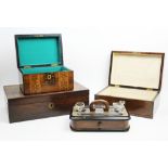 A mid 19th century rosewood stationery box, with fitted interior, inlaid with brass stringing and