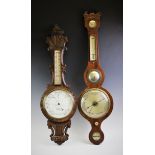 A 19th century mahogany banjo wall barometer, with damp/dry indicator, thermometer and a 20cm