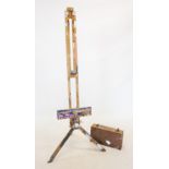 A vintage beech wood adjustable artists easel, fitted with an oversized alloy wing nut, 197cm