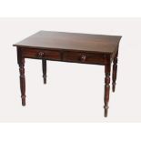 A 19th century mahogany side table, the rectangular top above two frieze drawers, raised upon ring