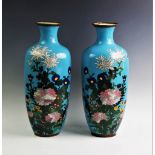 A large pair of Japanese cloisonne vases, Meiji Period, each of baluster form and extensively