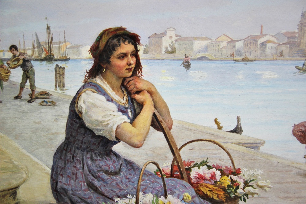Antonio Ermolao Paoletti (Italian, 1834-1912), Oil on panel, Venetian scene with flower seller and - Bild 4 aus 5