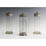 Two Rowntrees sweet jars and covers, early 20th century, the clear glass jars of tall cylinder