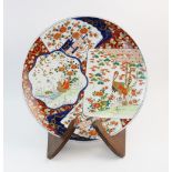 A Japanese Imari porcelain charger, Meiji period, decorated with panels of herons and birds,