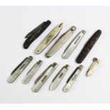 A selection of folding pocket and fruit knives, to include; tortoiseshell case, silver bladed