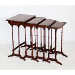 An Edwardian quartetto of mahogany tables, each centred with an oval satinwood fan within a rosewood