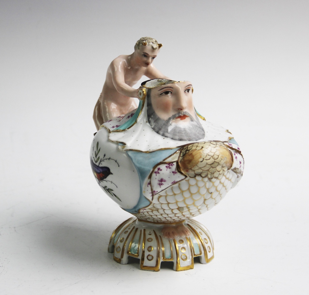 A Meissen Marcolini period teapot, circa 1774-1814, the teapot of squat baluster form with satyr-