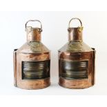 A pair of late 19th/early 20th century port and starboard copper ships lanterns, by W Harvie