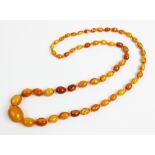 A butterscotch amber necklace, designed as a single strand of fifty six graduated beads, gross