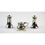 A cased silver condiment set, Turner and Somers Birmingham 1935 and 1936, each of tapering