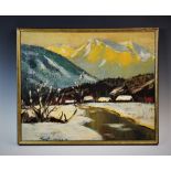 P Neaves (Modern British), Acrylic on canvas, Mountain scene, Signed and dated '76' lower left, 45cm