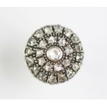 A rose cut diamond set circular cluster or target ring, 19th century, designed as a central
