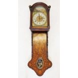 An early 19th century Dutch marquetry walnut staartklock wall clock, the arched hood with inlaid