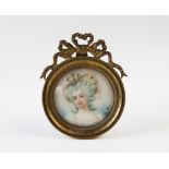 After Jean-Baptiste Paulin Guerin, Portrait miniature of a lady wearing a rose trimmed bonnet,