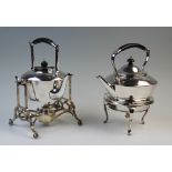A silver plated spirit kettle, stand and burner, R Stewart Glasgow and numbered 572 over 3, circa