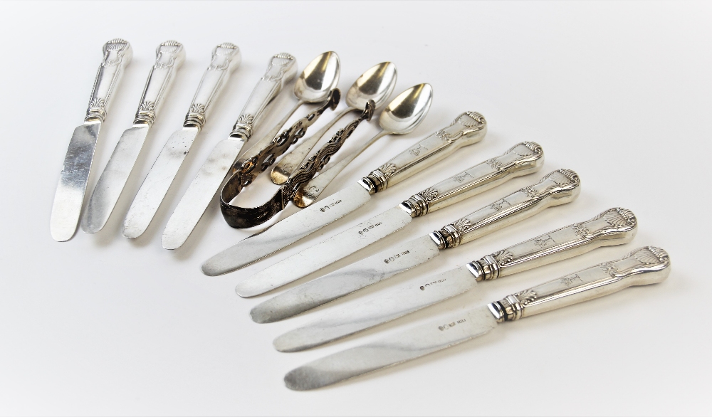 A set of nine George IV silver Kings Pattern dessert knives, maker's mark 'I M E', Sheffield 1820,