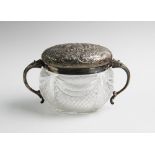 A Victorian silver mounted, cut glass biscuit jar and hinged cover, Plante and Co, Birmingham