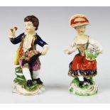 A Derby figurine, early 19th century, modelled as a young boy with a hat full of fruit, 13cm high,