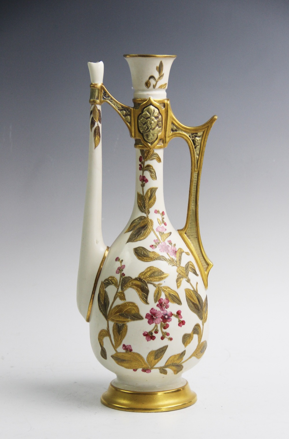 A Royal Worcester blush ivory tall ewer, late 19th century, the ewer decorated in a blossom - Image 5 of 5