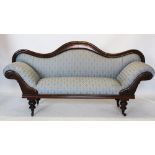 A Victorian mahogany framed twin scroll end settee, the serpentine back above padded scroll arms and