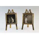 A pair of French gilt metal easel frames, 19th century, each with reeded frame with ribbon bow