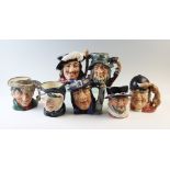 A Collection of seven large Royal Doulton character jugs to include, The Poacher D6429, Porthos