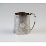A Chinese silver christening mug, Tackhing, Hong Kong early 20th century, of tapering cylindrical