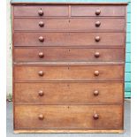 A 19th century mahogany chest of drawers, with two short over six long drawers, chest separates into