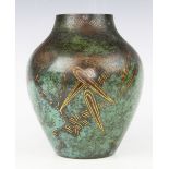A WMF 'Ikora' patinated bronze inlaid vase, circa 1920/1930, the vase of inverted baluster form with