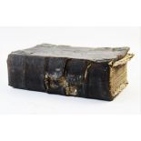 THE HOLY BIBLE, authorised version, probably 17th century, full leather with brass mounts to