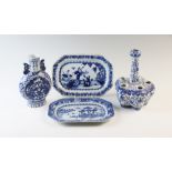 An early 19th century Chinese porcelain blue and white moon flask, of typical form, decorated with
