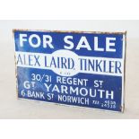 A vintage vitreous enamel double sided advertising sign, 'Alex Laird, Tinkler & Co', 30.5cm H x 46cm