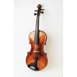 A late 19th/early 20th century German Violin, Aubert bridge, pine and maple body with single piece