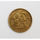 An Edwardian gold half sovereign, dated 1906, weight 4.0gms