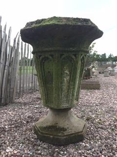 A large pair of reconstituted stone jardinieres/planters of Gothic design, each of octagonal - Bild 2 aus 3