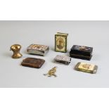 A selection of assorted vestas, snuff boxes and novelty cigar cutter, to include an erotic brass