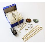 An assortment of ladies vintage and costume jewellery and watches, to include a ladies stainless