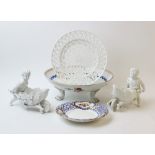 A selection of British and Continental porcelain, to include, a German tripod bowl, of circular form