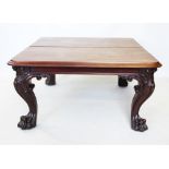 A mid 19th century mahogany extending dining table, the rectangular thumb moulded top with rounded
