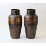 A pair of WMF Jugendstil copper vases, late 19th/early 20th century, the vases of baluster form, the