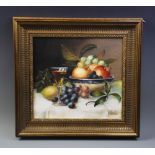 Blaithin O'Ciobhain (Irish b.1935), Pastel on board, Still life with fruit and wine glass, Signed