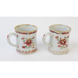 A pair of Chinese export porcelain coffee cans, Qianlong (1736-1795), each of cylindrical form and