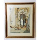 Thomas Ellison (1862-1952), Watercolour on paper, A Middle Eastern doorway with figures believed