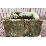 A large weathered sandstone trough/planter, of straight sided rectangular form, 49cm H x 88cm W x