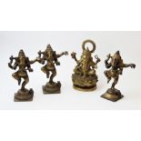 Four Indian cast brass figures modelled as the Hindu god Ganesha, three modelled standing on one