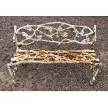 A Coalbrookdale style cast iron garden bench, oak leaf and acorn branch design in the manner of J.